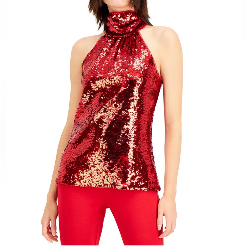 INC International Concepts Sparkling Red Halter Blouse Size S NWT